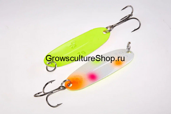 Блесна WILL” MANS Classic 7g,  цвет 331/GLOW, белый, оранж, с пятнами (оранж., лимон, фиол.)/лимон